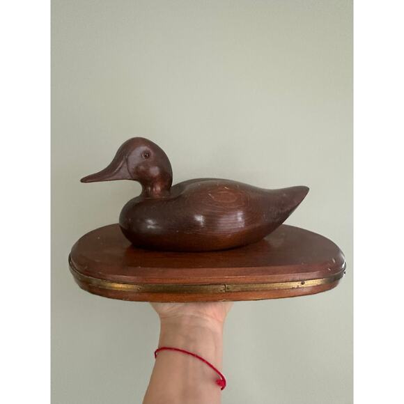 Vintage Mallard Duck Lamp base solid wood carved equestrian hunt cabin style